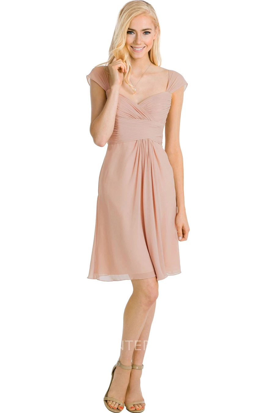 Mini Cap Sleeve Ruched V-Neck Chiffon Muti-Color Convertible Bridesmaid Dress