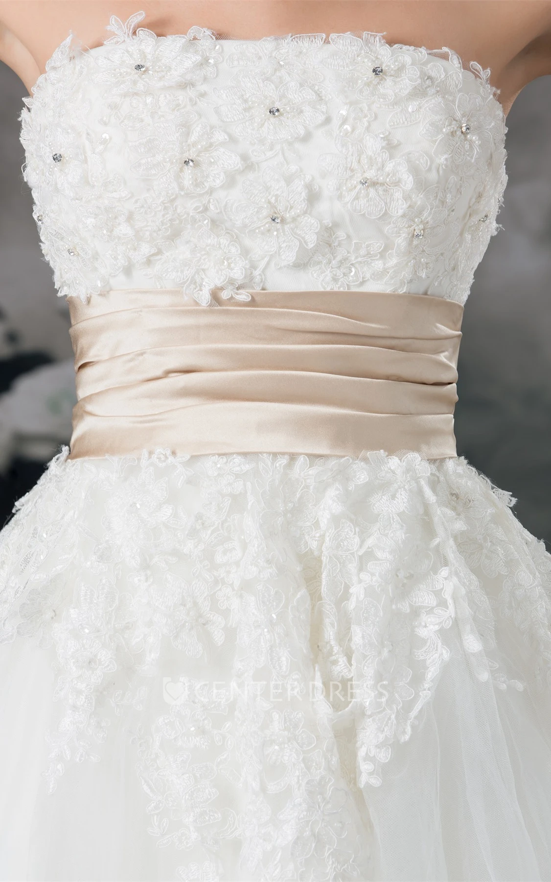 Sleeveless Strapless A-Line Ankle-Length Prom Gown with Appliques