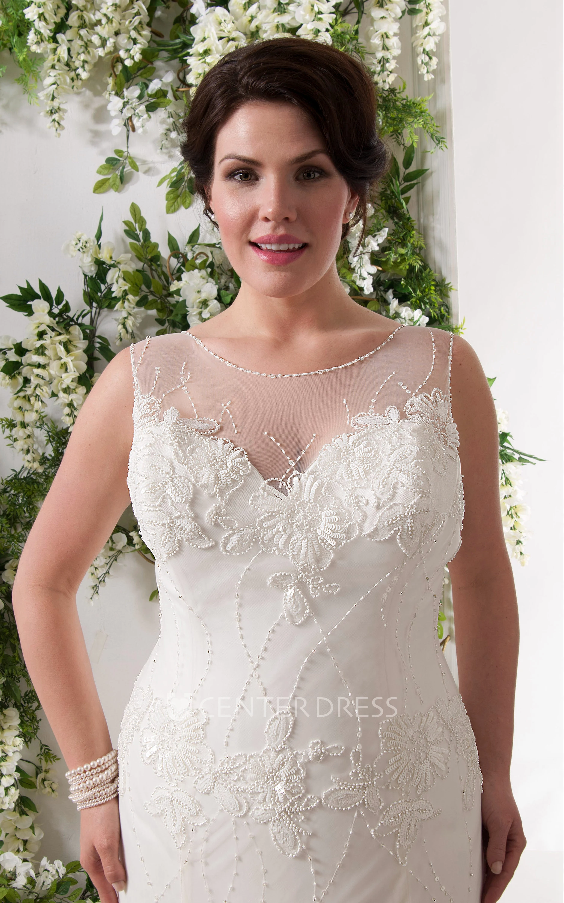Illusion Caped-Sleeve Sheath Dress With Lace And Beading