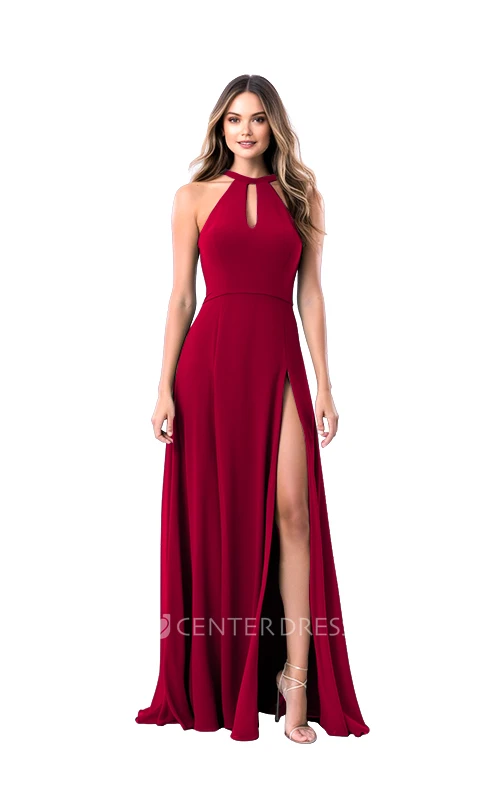 Halter Chiffon Ethereal A-Line Bridesmaid Dress with Front Split