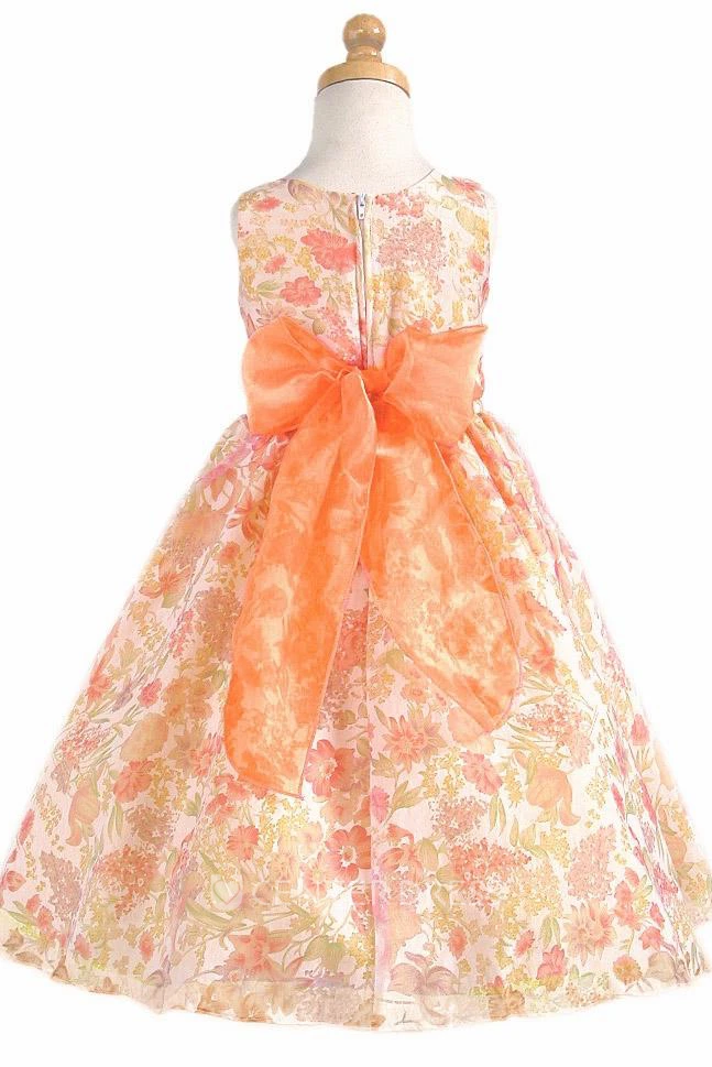 Tea-Length Floral Floral Organza Flower Girl Dress