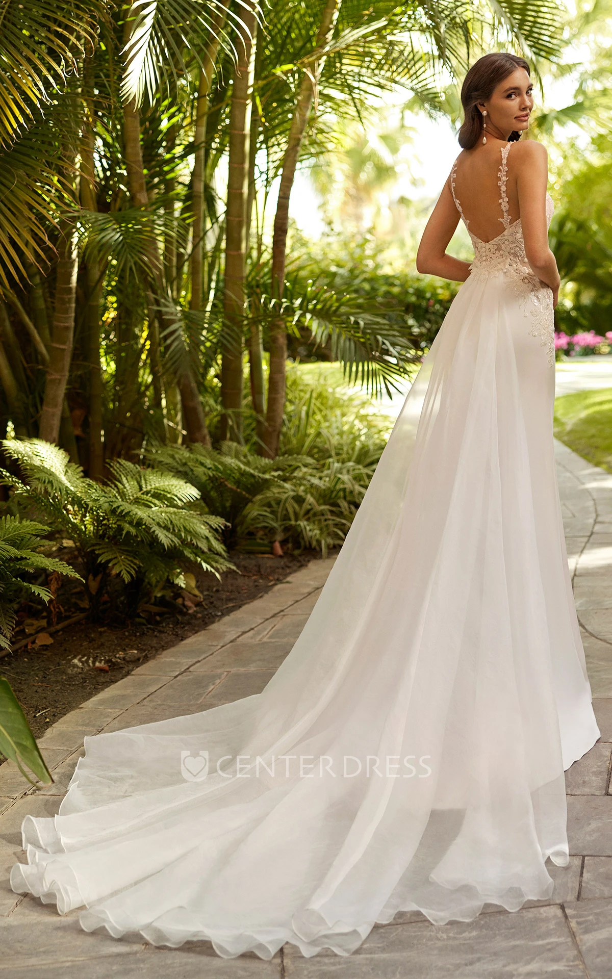 Satin Applique V-Neck Beach Wedding Dress Simple Sexy Western Romantic