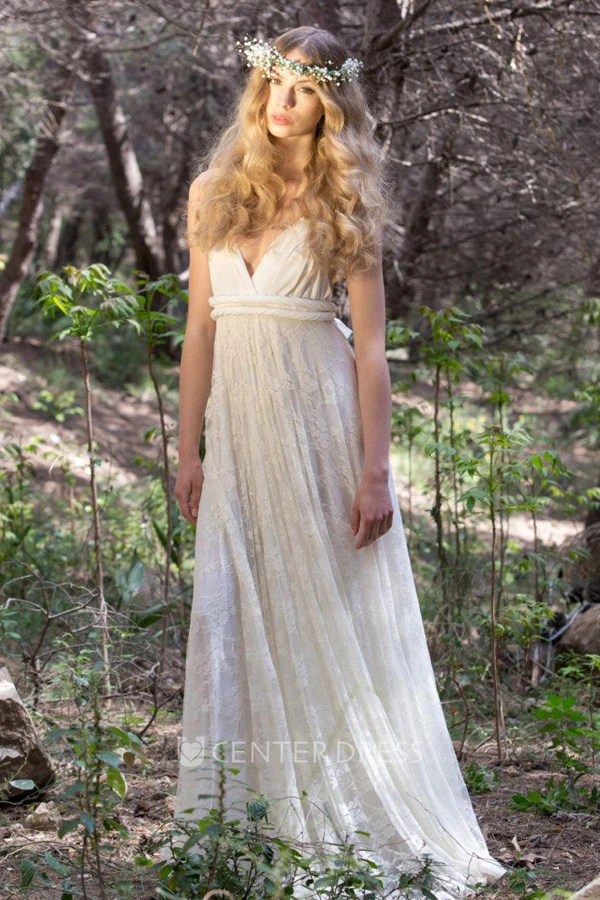 Floor-Length Jersey Satin Lace Backless Wedding Dress