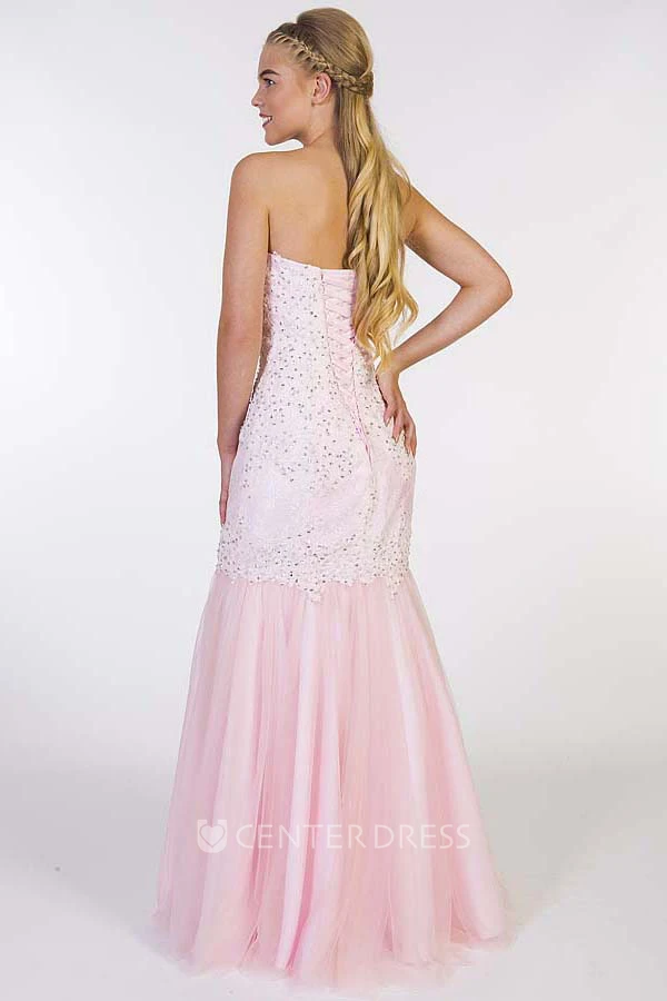 Trumpet Beaded Sweetheart Long Sleeveless Prom Dress