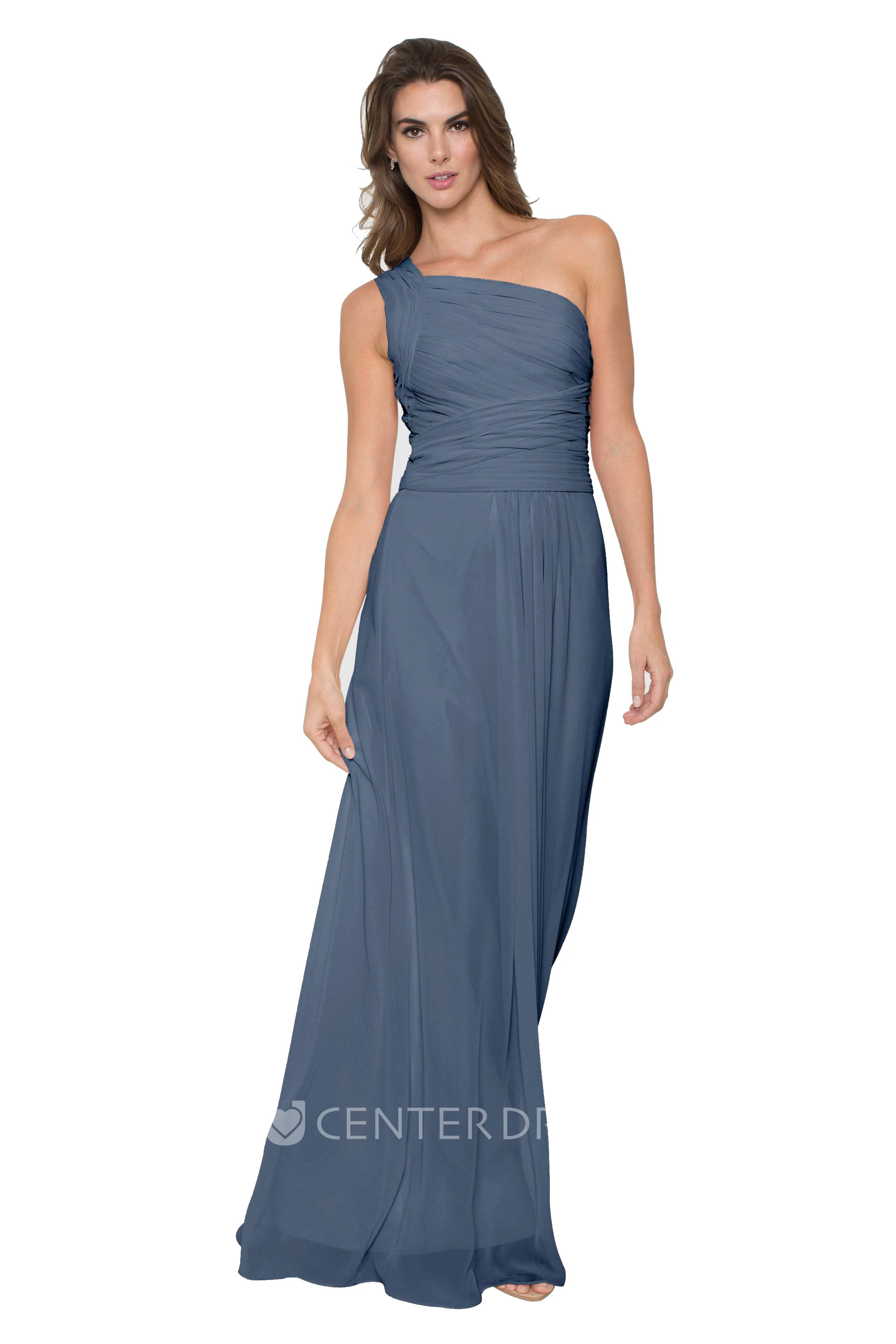 Floor-Length Ruched One-Shoulder Sleeveless Chiffon Muti-Color Convertible Bridesmaid Dress