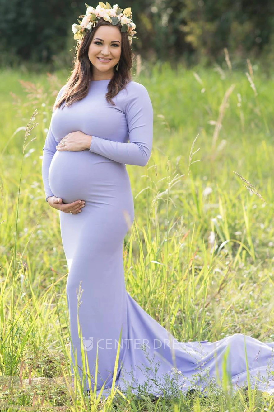 Sheath Court Train Long Sleeve Empire Maternity Dress