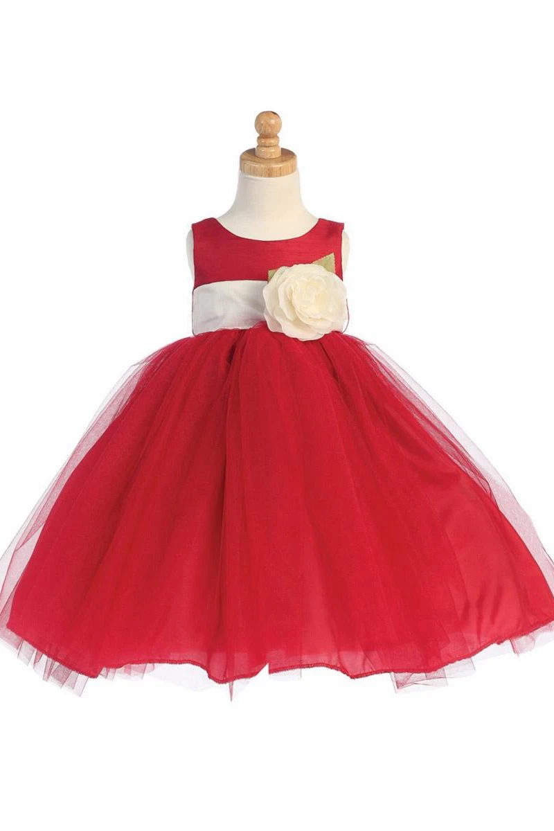 Tea-Length Tiered Tulle Flower Girl Dress