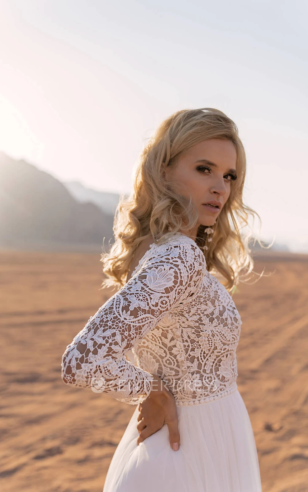 Illusion Back Chiffon Beach Spring Wedding Dress with A-Line and Bateau Neckline