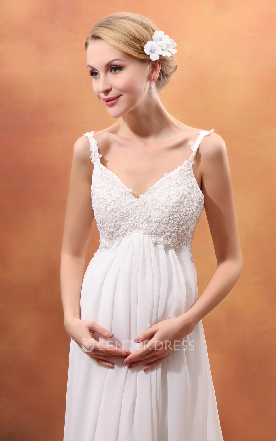 Empire V-Neck Maternity Wedding Dress With Spaghetti Straps