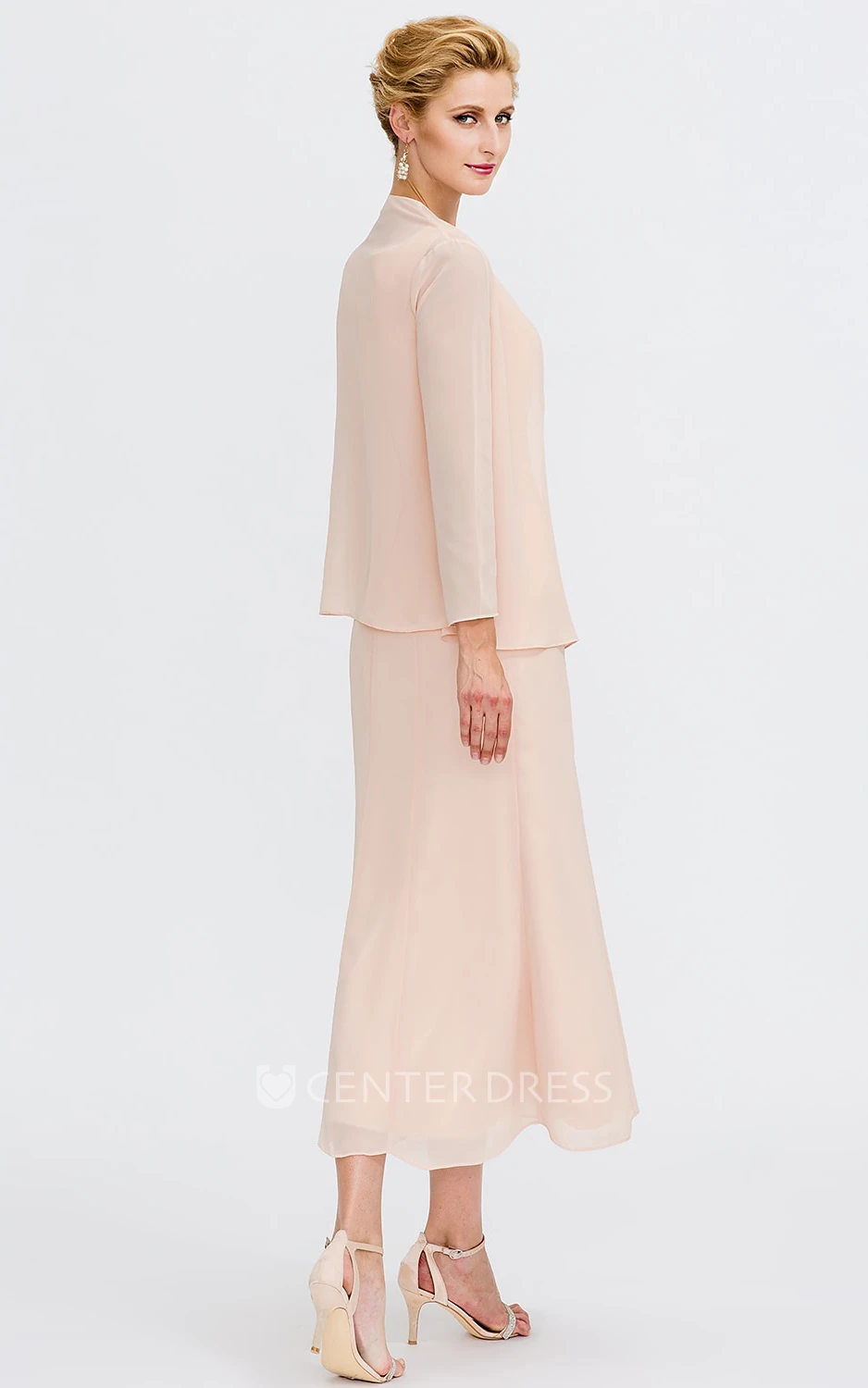 Bohemian Elegant Sleeveless Tea-length Sheath Modest Mother of the Bride Dress Chiffon