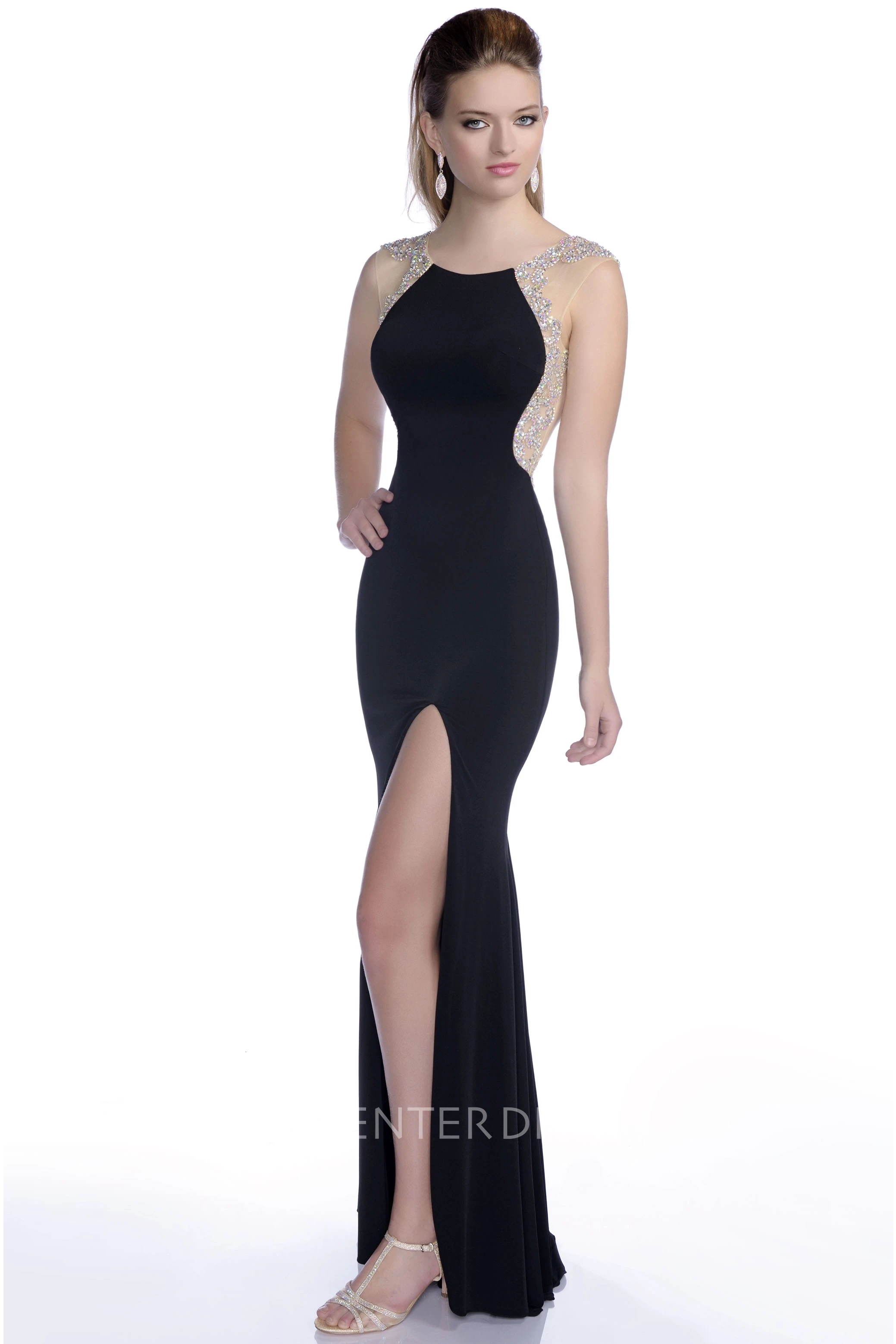 Elegant Front Slit Mermaid Jersey Prom Dress With Crystal Appliques