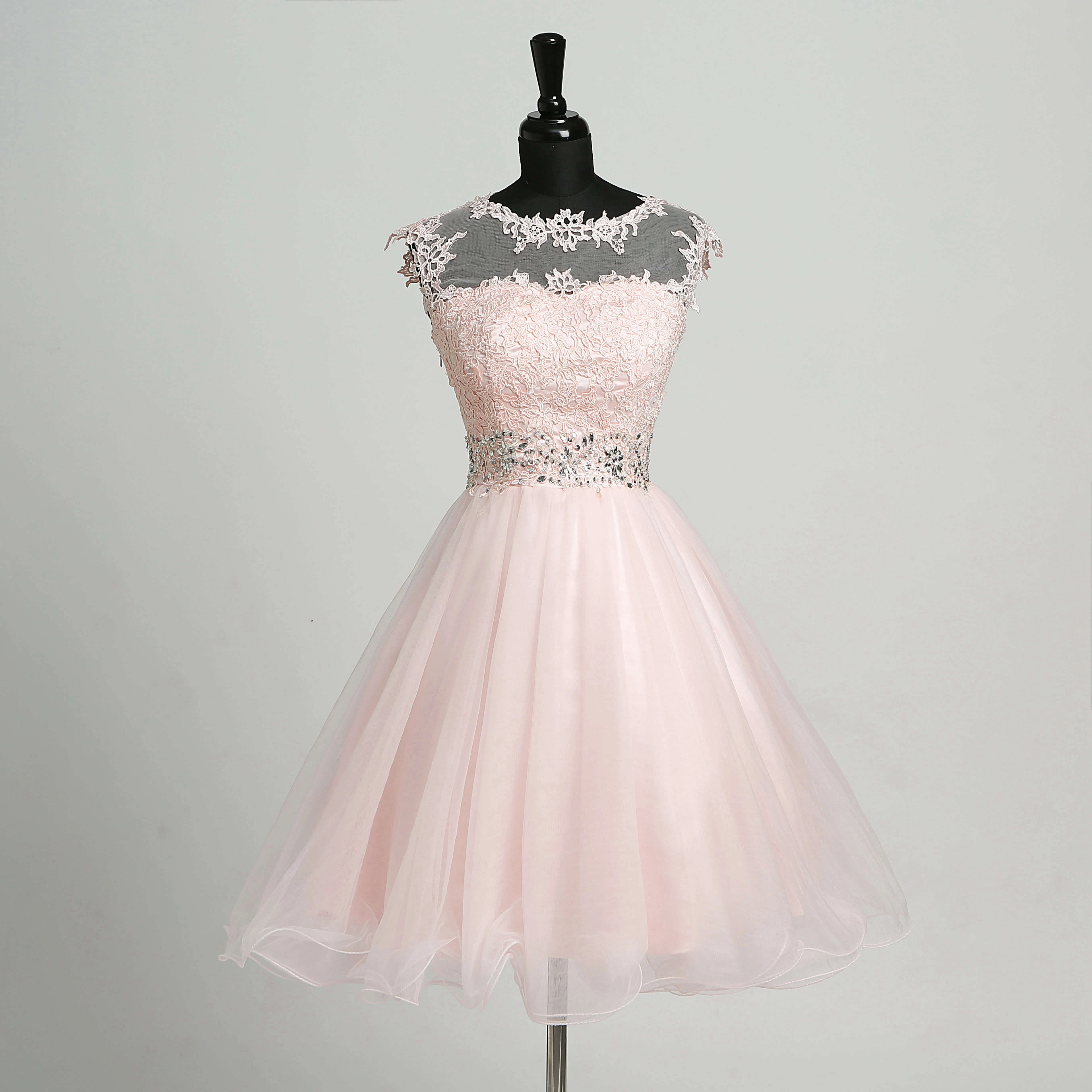 Lace A-Line Scoop Adorable Sleeveless Short Mini Illusion Dress with Appliques Lace Sequins