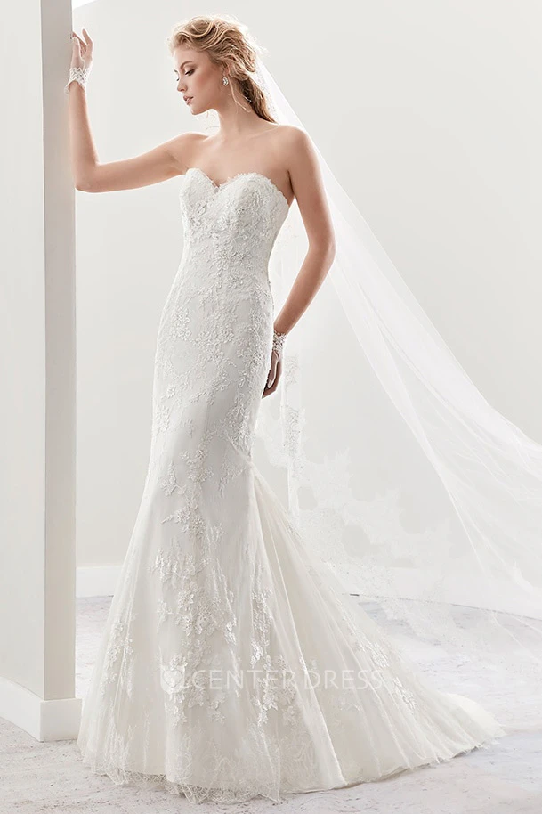 Classic Sweetheart Sheath Mermaid Bridal Gown With Appliques And Open Back