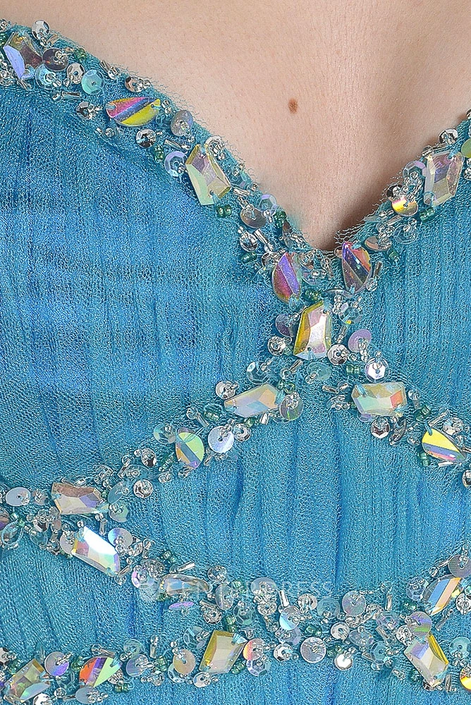 Sheath Sleeveless Beaded Sweetheart Tulle Prom Dress