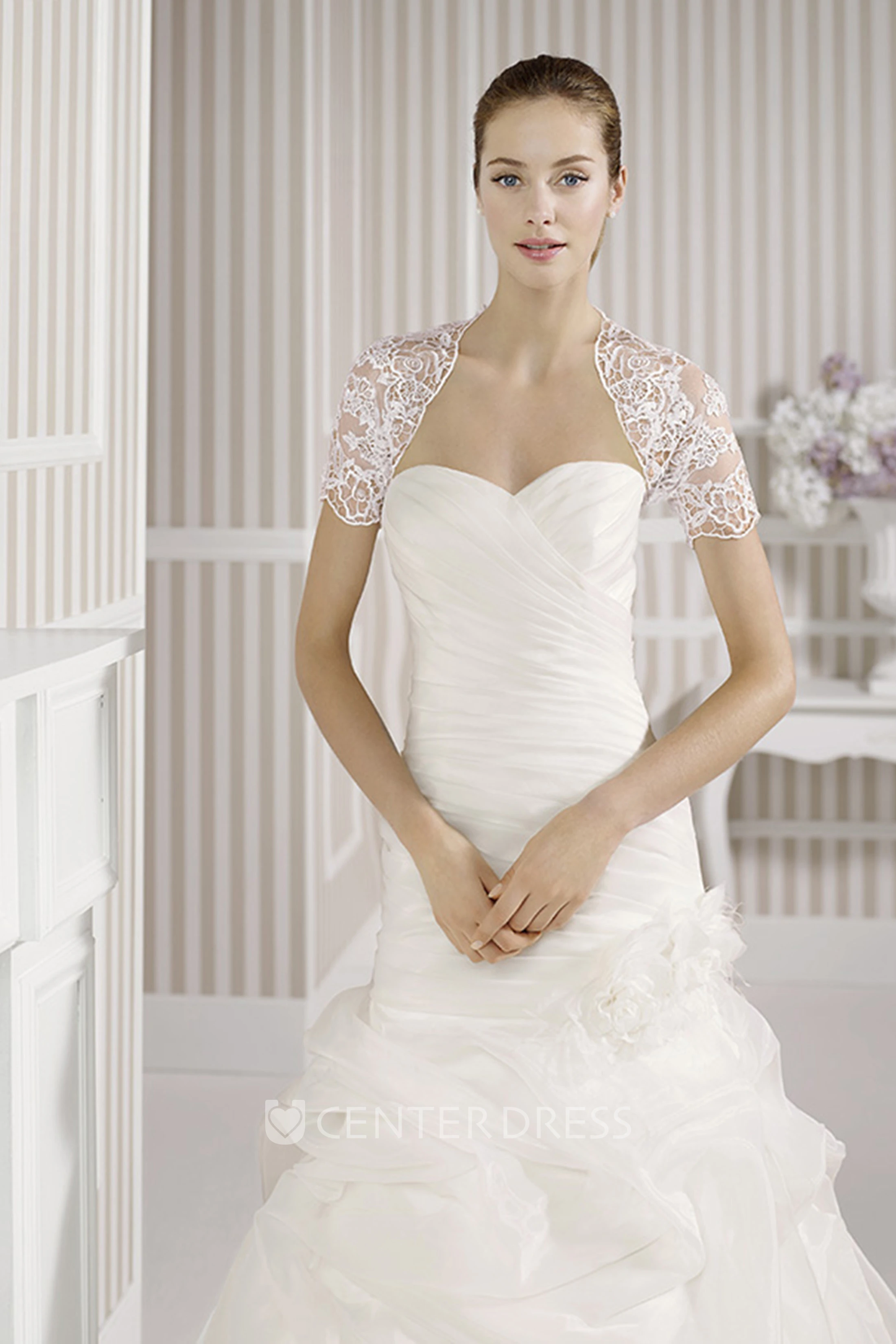 Mermaid Sweetheart Organza Wedding Dress With Criss Cross And Pick Up