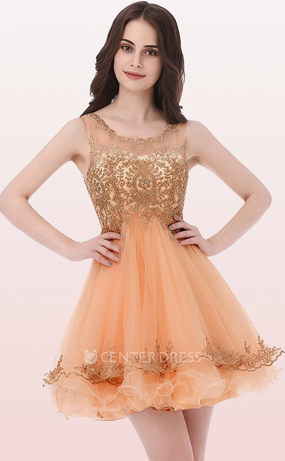 Romantic A Line Tulle Scoop Sleeveless Homecoming Dress with Embroidery