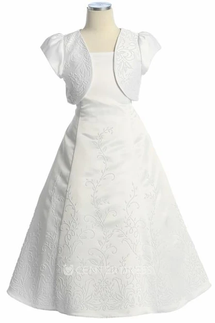 Ankle-Length Spaghetti Beaded Satin Flower Girl Dress