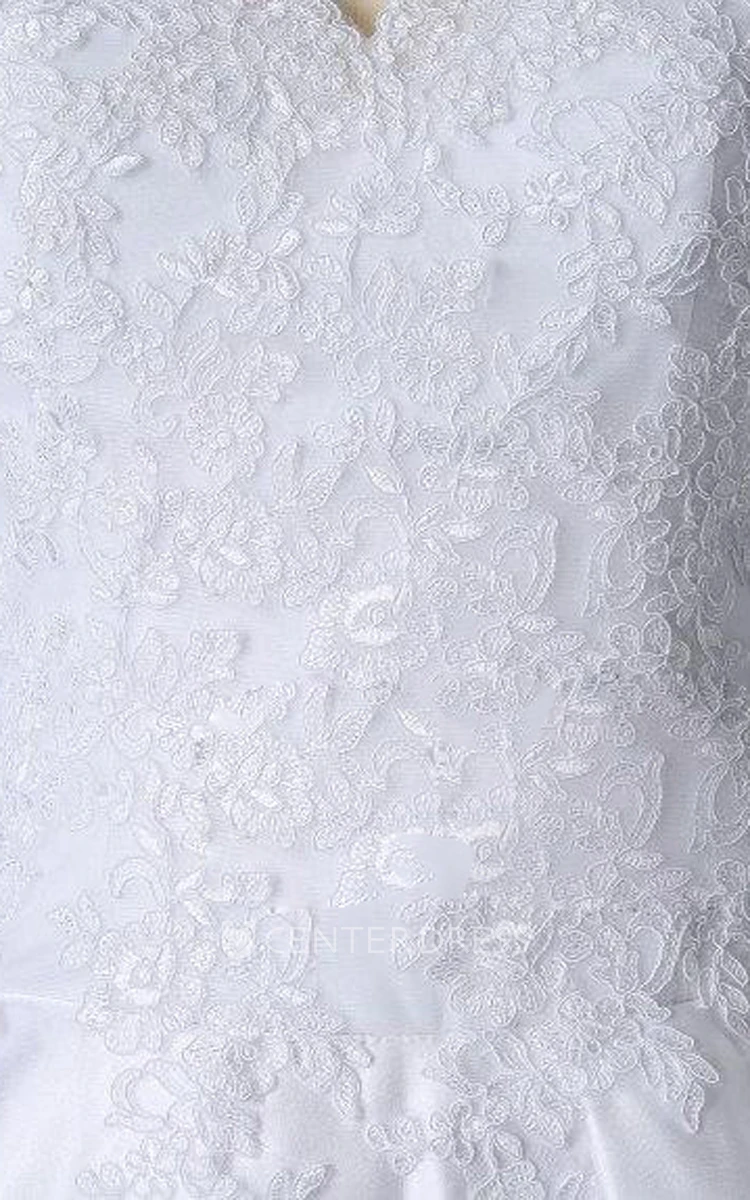 V-Neck Long Sleeve Lace Weddig Dress With Button