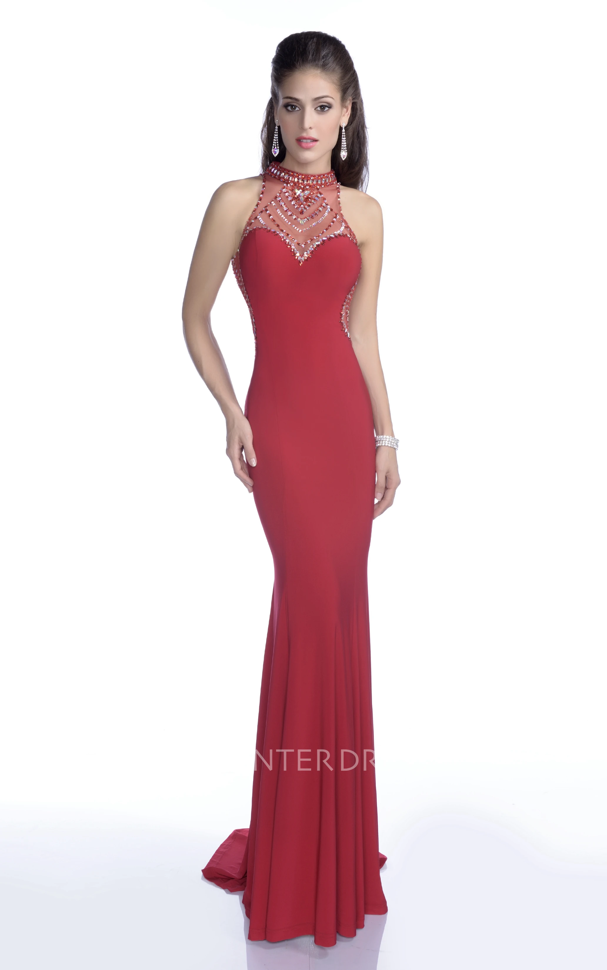 Form-Fitted Crop Top Jersey Sleeveless Prom Dress Featuring Jeweled Bodice  - UCenter Dress