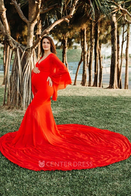 Sheath Court Train Long Sleeve Empire Maternity Dress