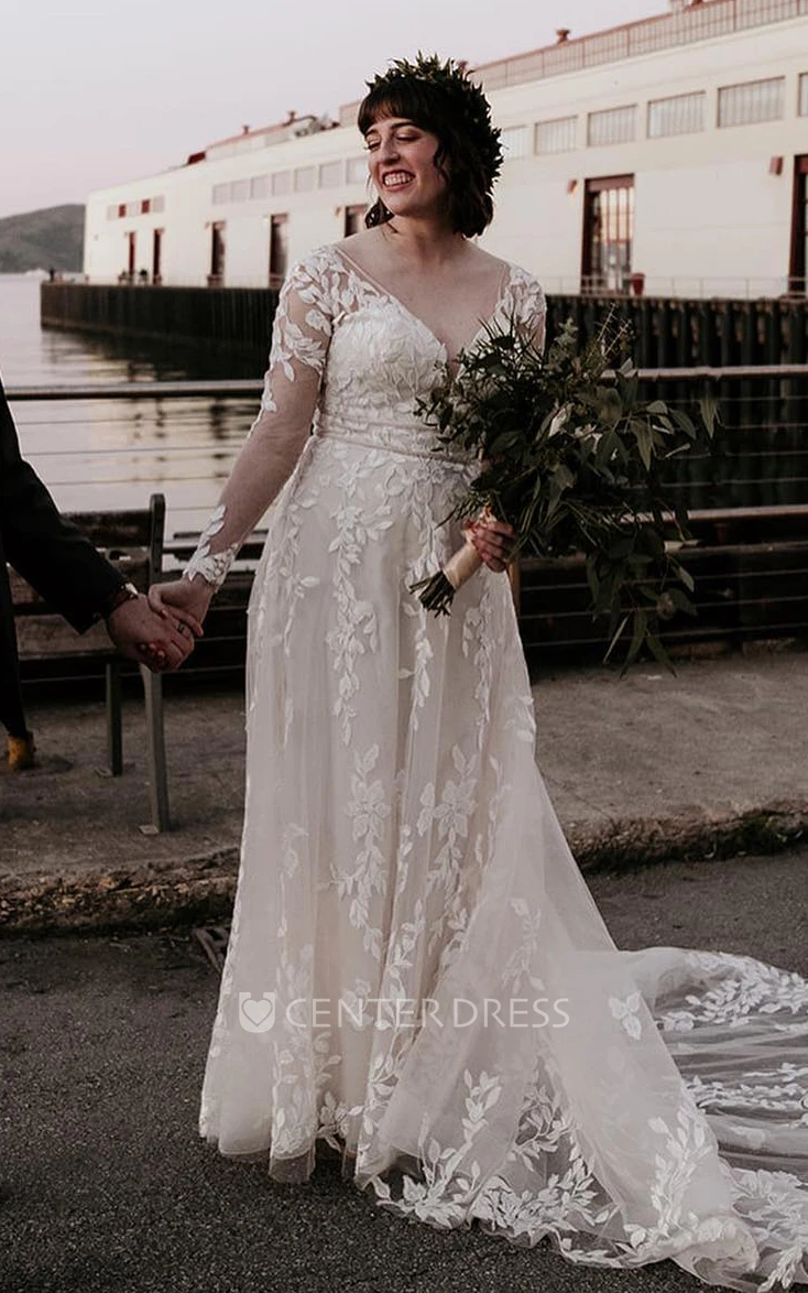  A-Line Lace Elegant Wedding Dress With Appliques And Open Back