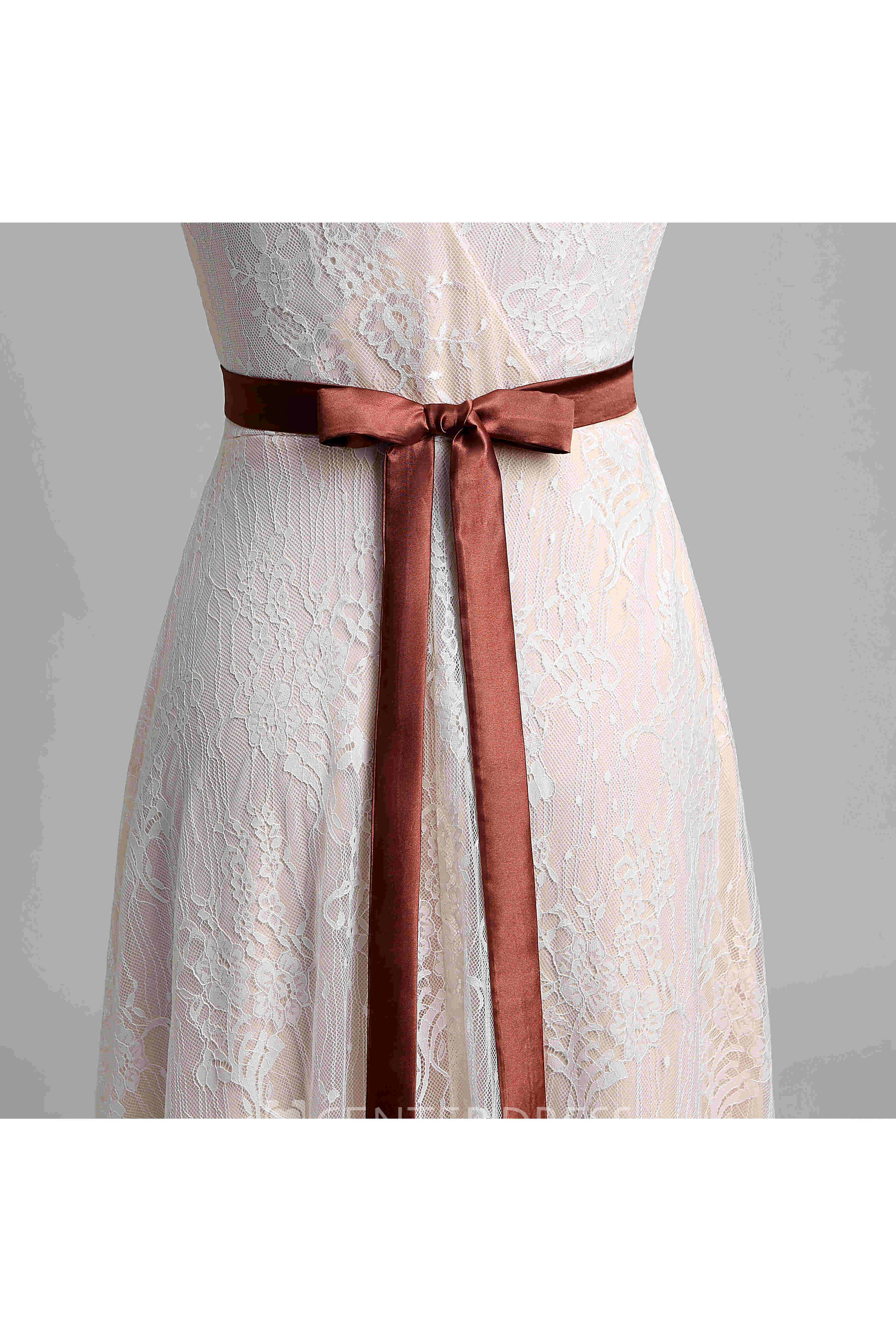 A Line Beach Floor-length Beading Sash Ribbon Lace Warm Wedding Dress