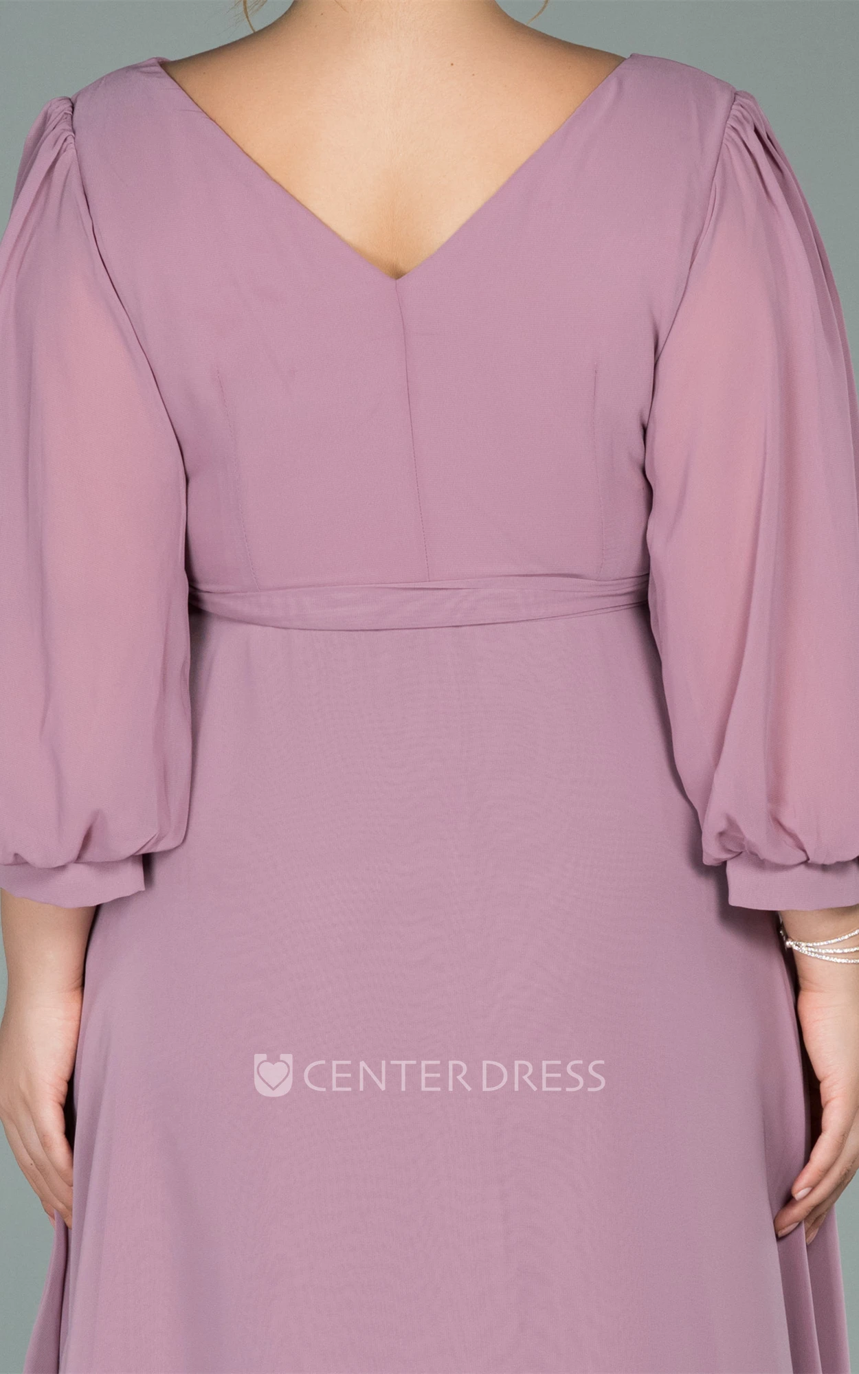 Plus Size V-neck Chiffon A Line Prom Dress with Sash