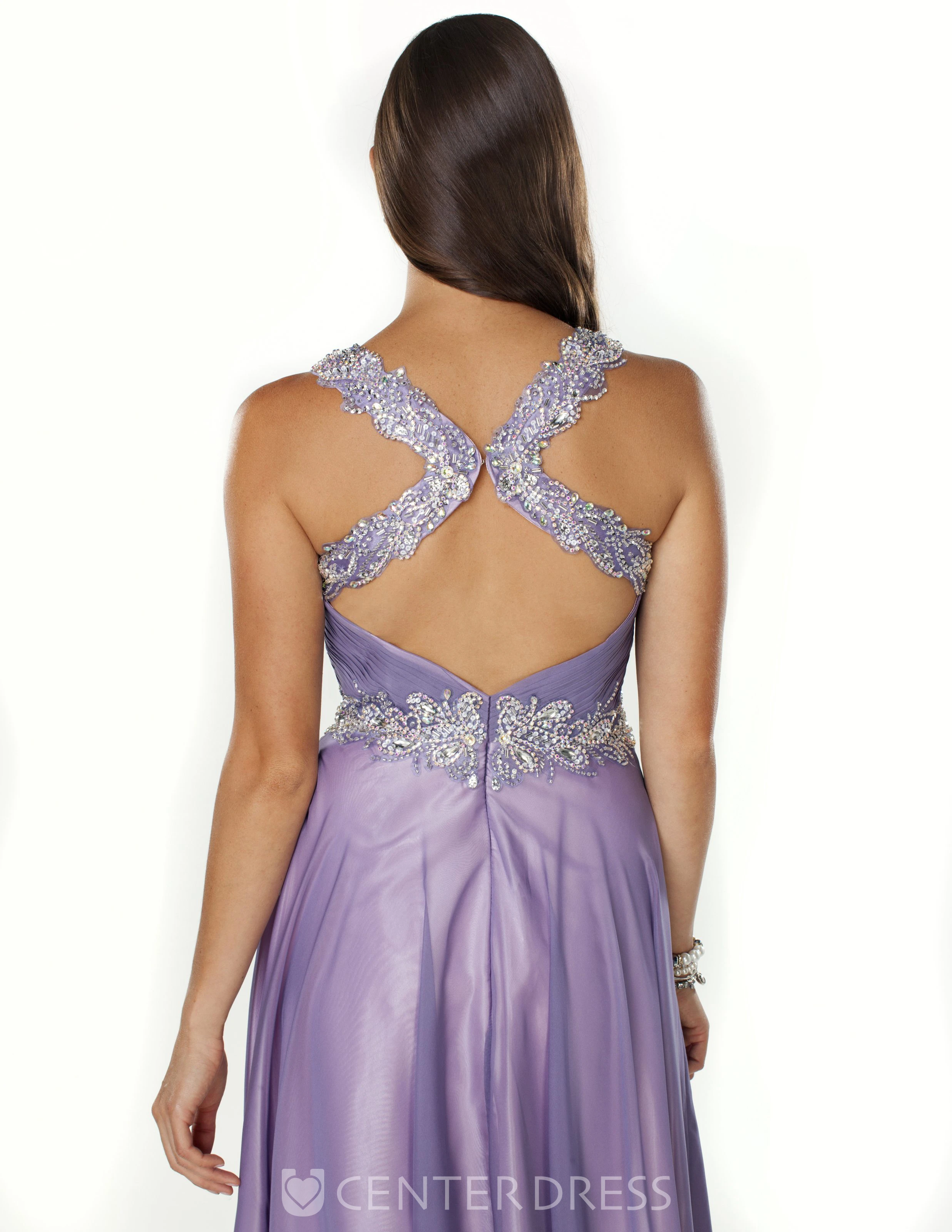 A-Line Long V-Neck Sleeveless Chiffon Straps Dress With Beading And Pleats