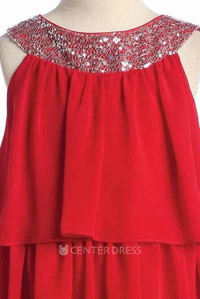 Embroideried Chiffon&Sequins Flower Girl Dress