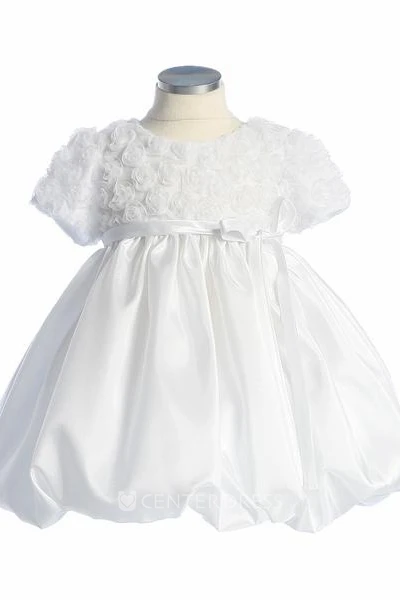 Embroideried Cap-Sleeve Tiered Tulle&Lace Flower Girl Dress
