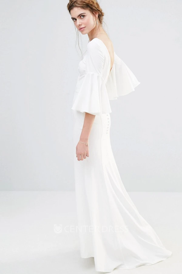 Ankle-Length Sheath Puff Sleeve Bateau Neck Chiffon Bridesmaid Dress