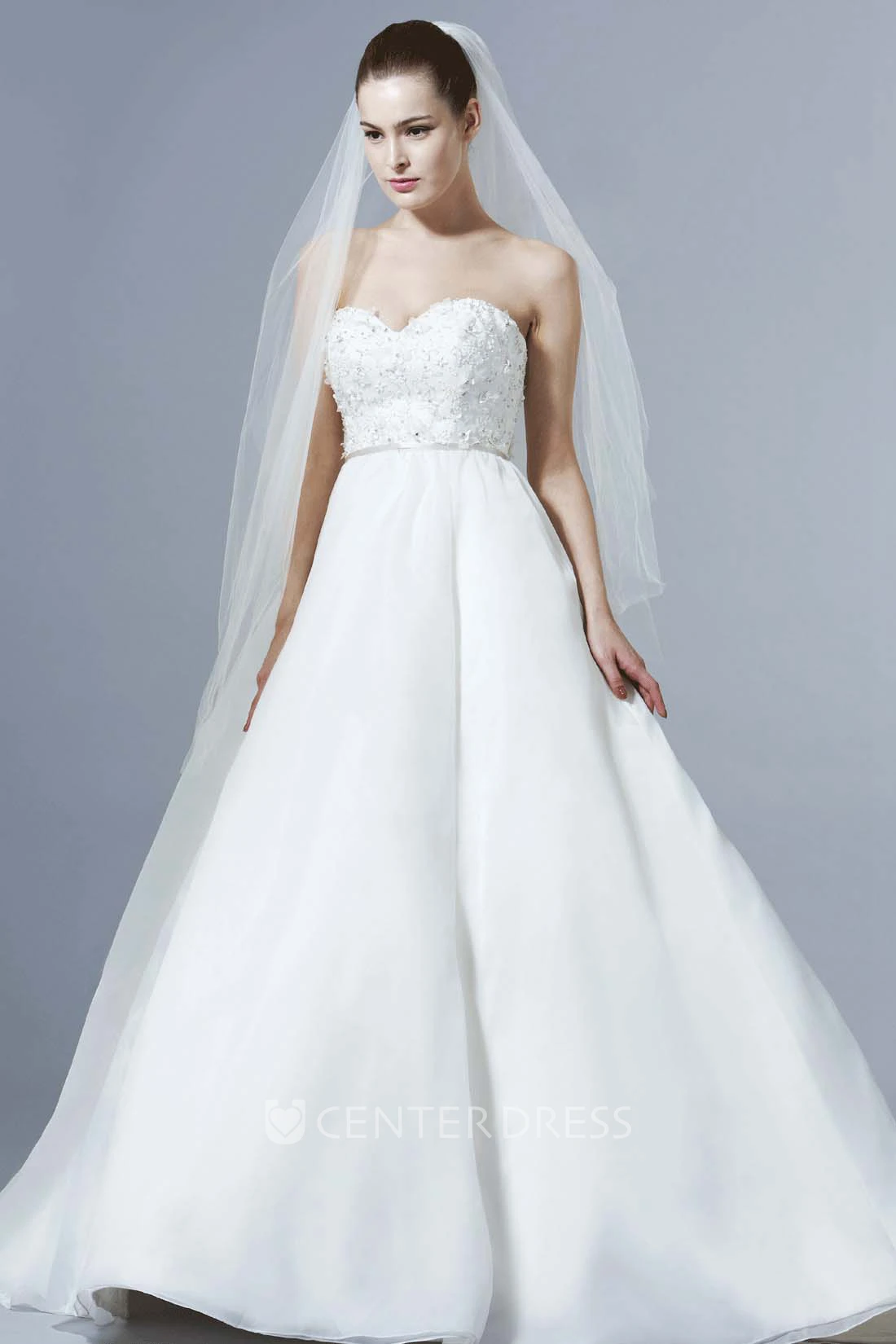 Sheath Sweetheart Sleeveless Floral Tulle Wedding Dress