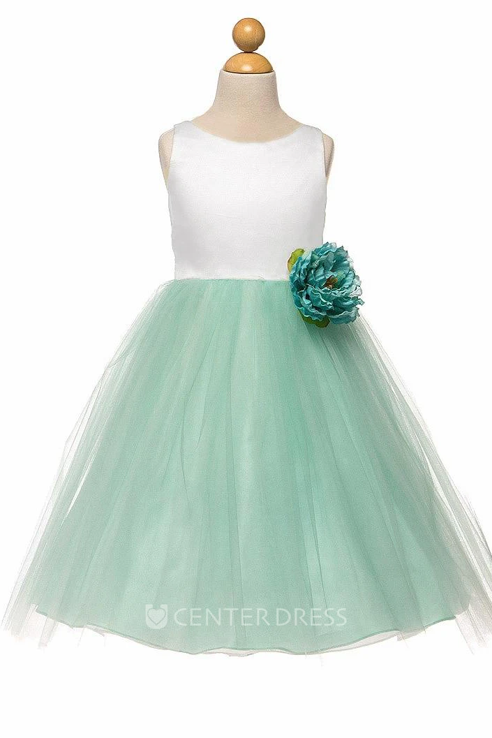 Tea-Length Tiered Tulle&Satin Flower Girl Dress