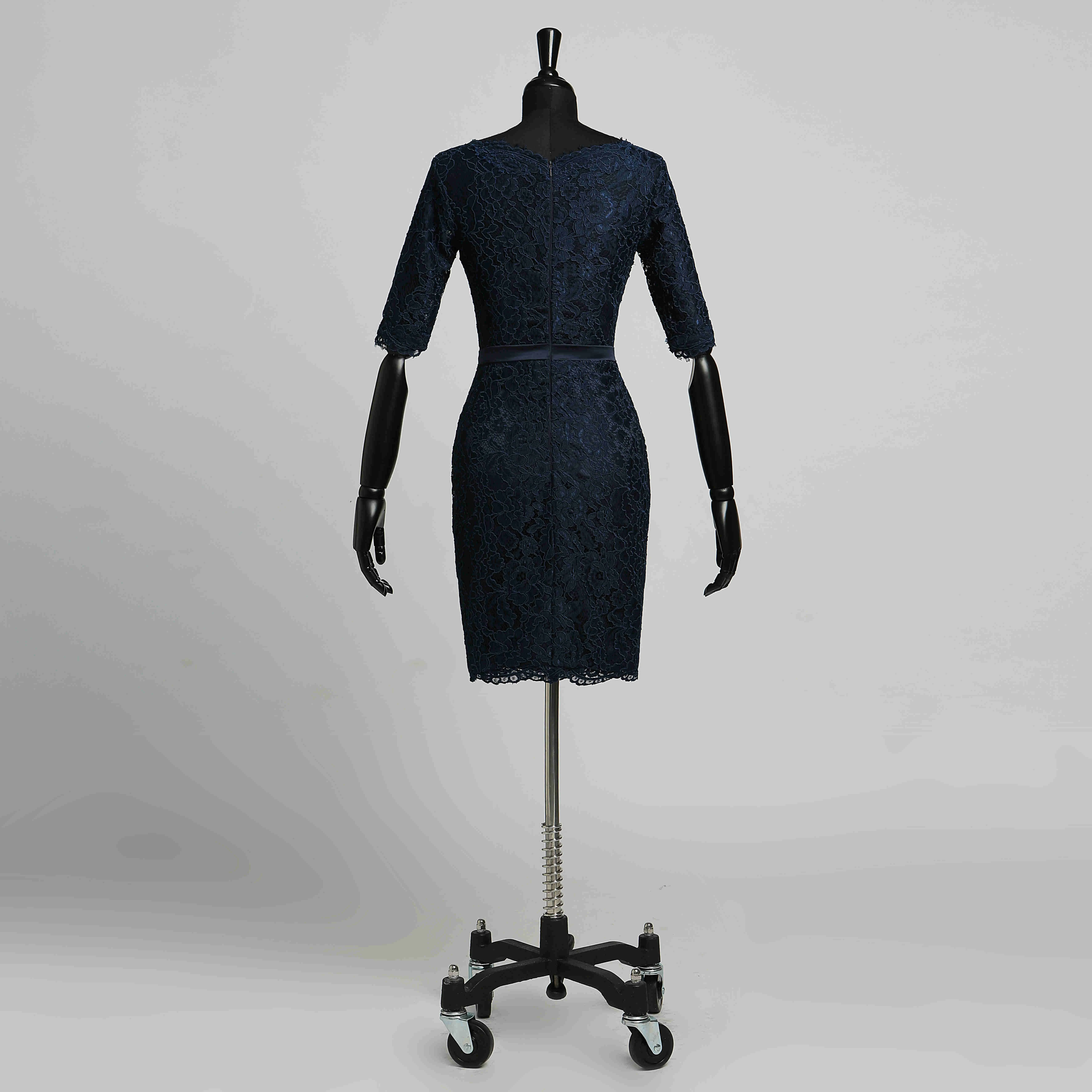 Lace Bodycon Scoop Vintage3-4 Length Sleeve Knee-length Zipper Dress with Lace