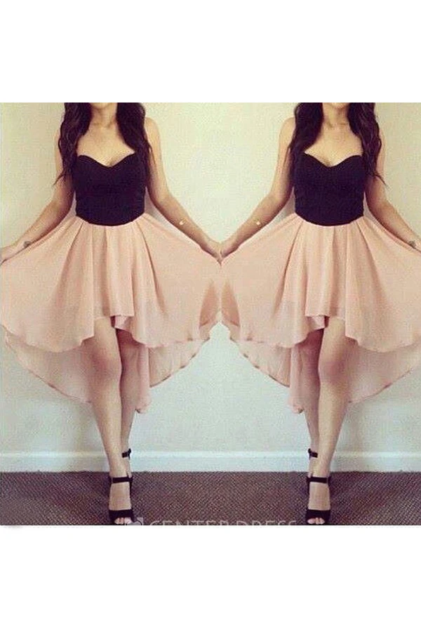 A-line High-low Sleeveless Sweetheart Pleats Chiffon Homecoming Dress