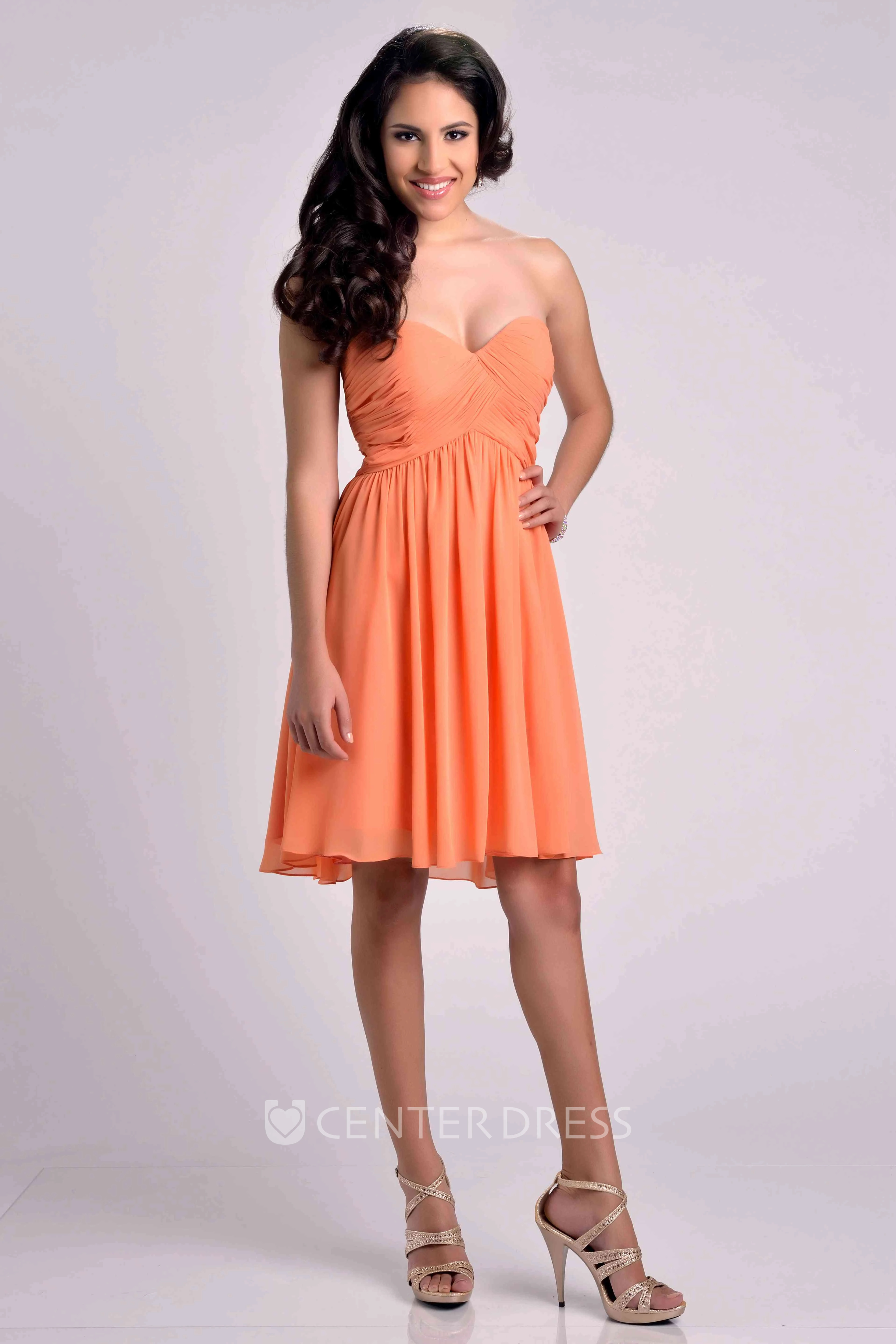 Knee Length Empire Sweetheart Chiffon Bridesmaid Dress With Pleats