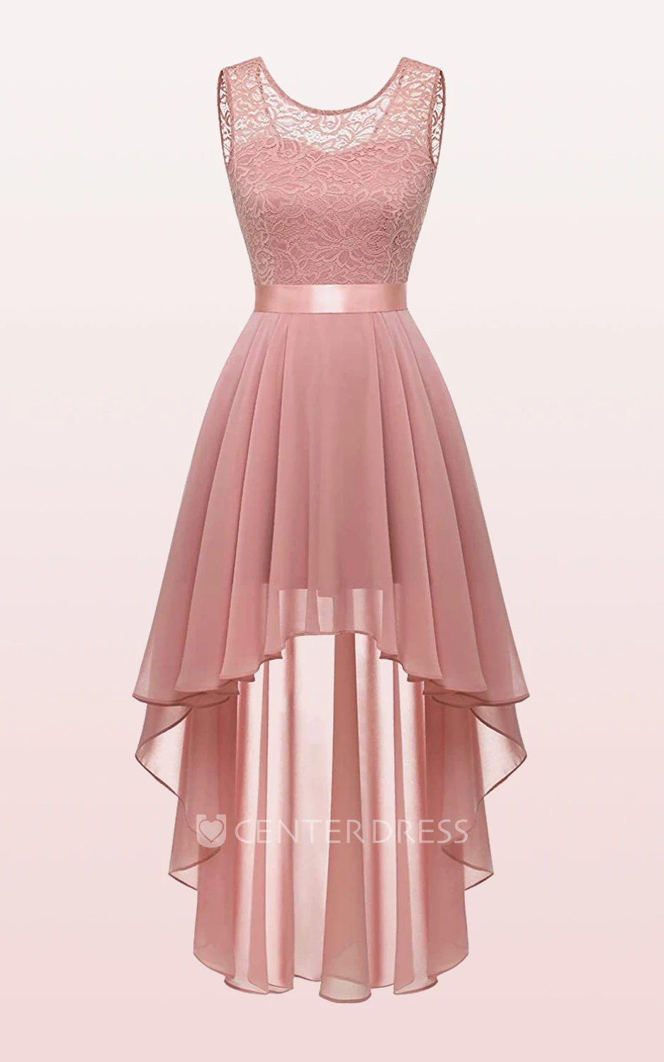 Chiffon High-Low Bateau A Line Sleeveless Bridesmaid Dress With Sash/Ribbon