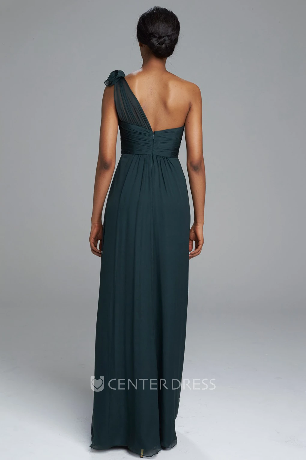 Sheath Maxi One-Shoulder Sleeveless Ruched Chiffon Bridesmaid Dress With Epaulet