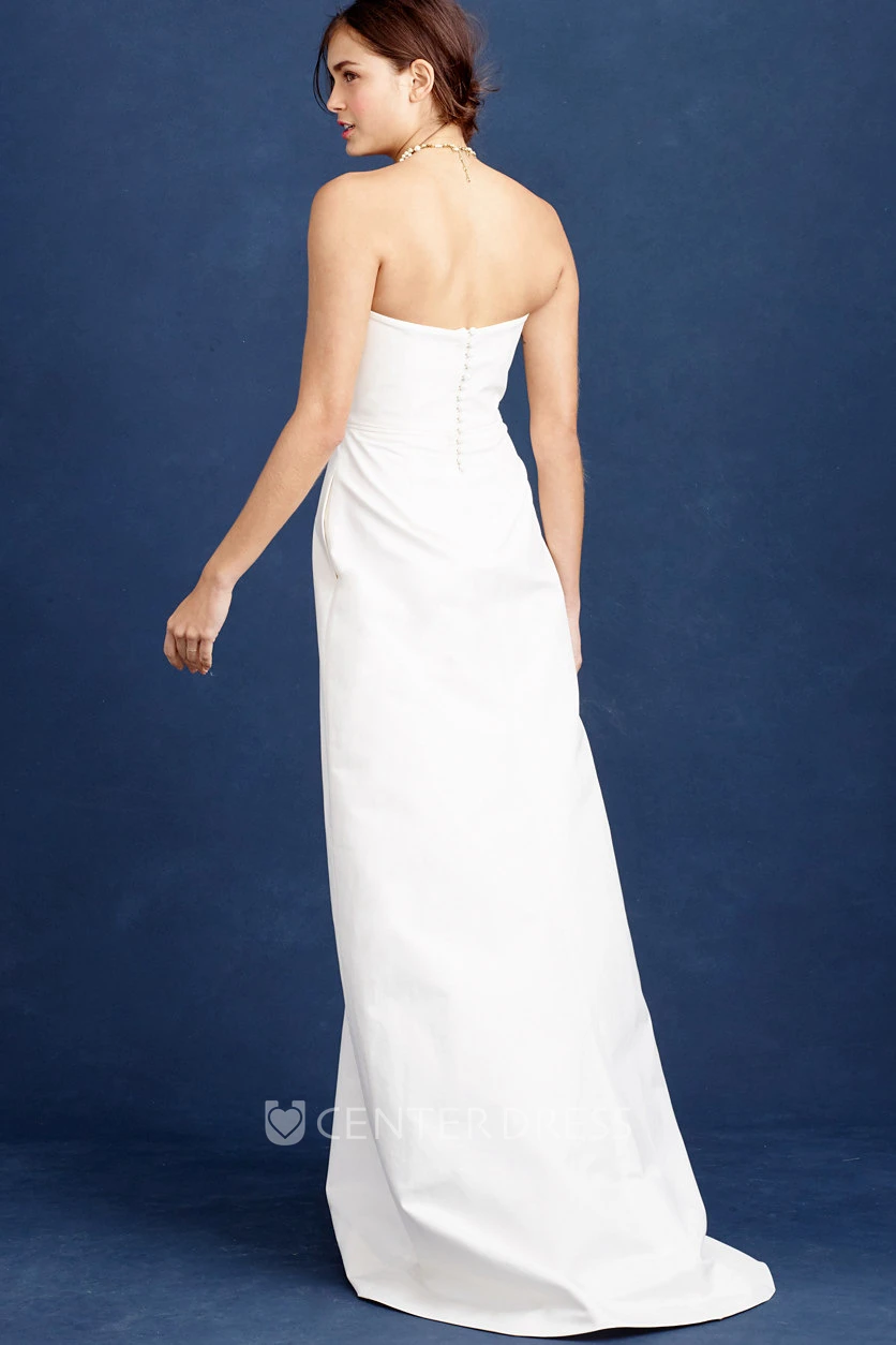 Sheath Strapless Floor-Length Sleeveless Satin Wedding Dress