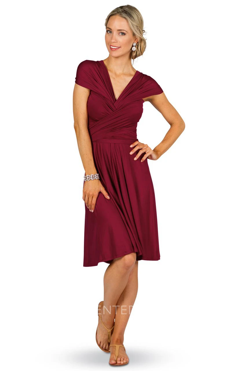 Knee-Length Sleeveless Criss-Cross Strapped Chiffon Convertible Bridesmaid Dress