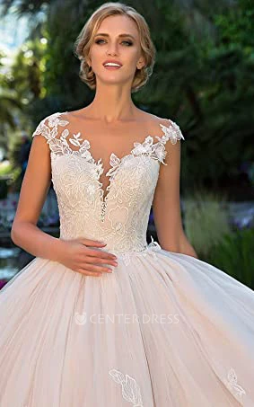 Garden or Summer Simple A-Line Wedding Dress with Appliques Classic Elegance