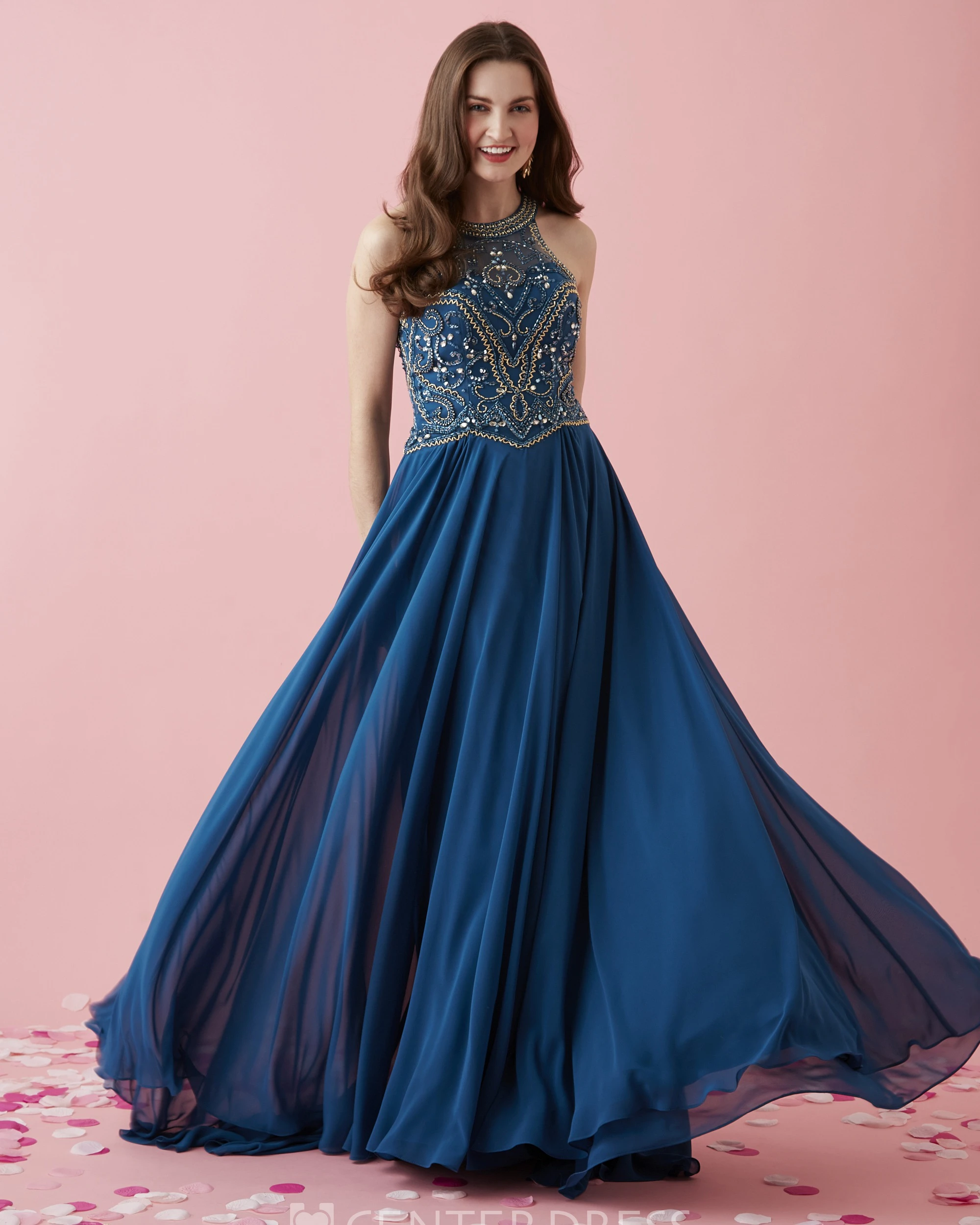 A-Line Scoop-Neck Sleeveless Chiffon Straps Dress With Beading And Pleats