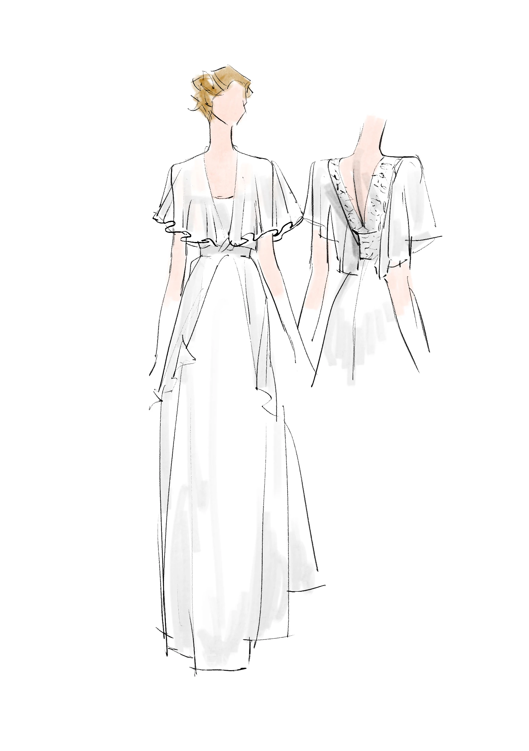 A Line V-neck Chiffon Lace Zipper Low-V Back Warm Wedding Dress