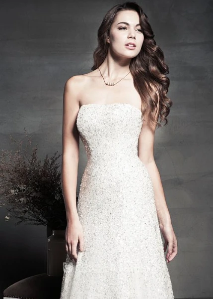 A-Line Strapless Long Sleeveless Sequins Wedding Dress