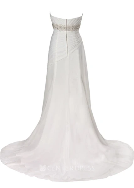 Sheath Jeweled Sweetheart Chiffon Wedding Dress With Criss Cross And Sweep Train