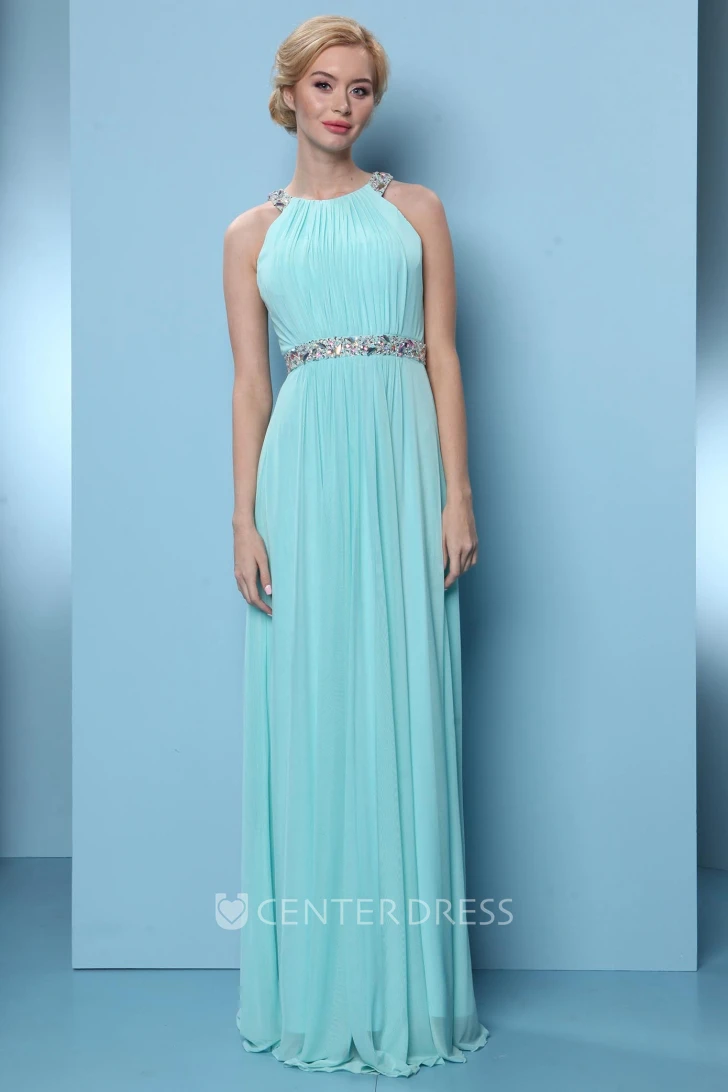 Sleeveless High Neck Pleated Chiffon Bridesmaid Dress