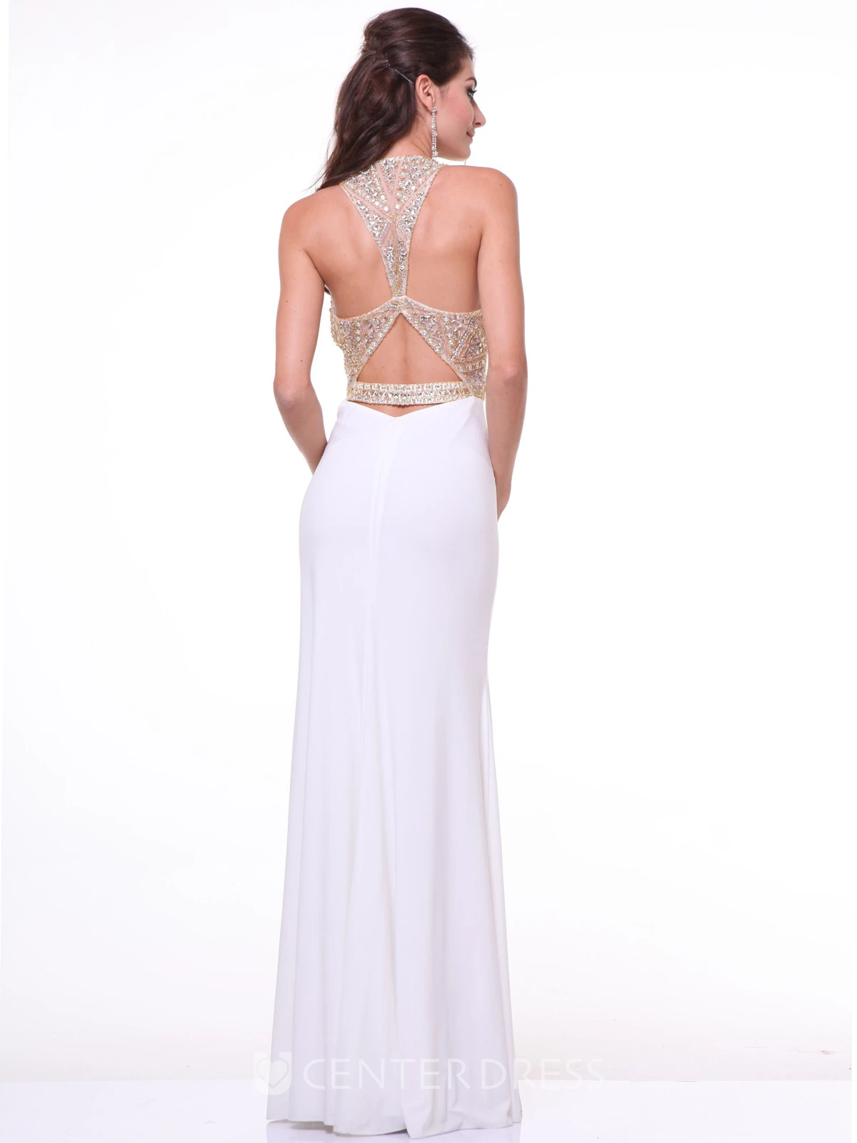 Sheath Floor-Length Jewel-Neck Sleeveless Jersey Dress With Beading