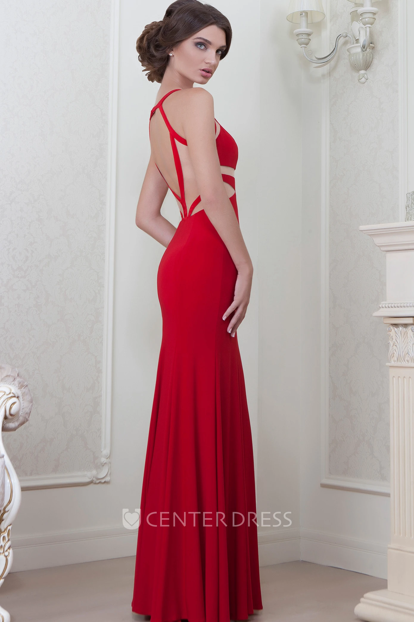 Sheath V-Neck Floor-Length Sleeveless Jersey Evening Dress