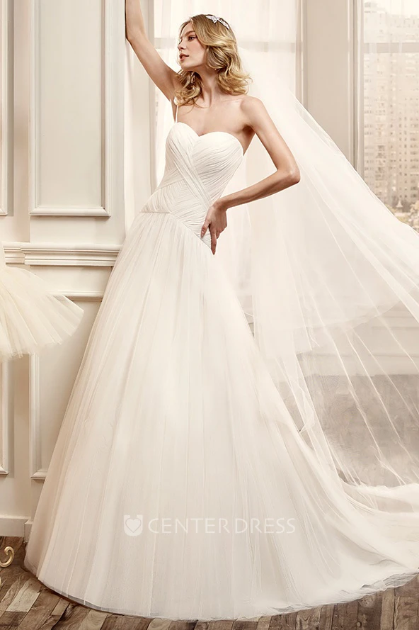 Sweetheart Long Wedding Dress with Bandage Pleats and Ruching Skirts 