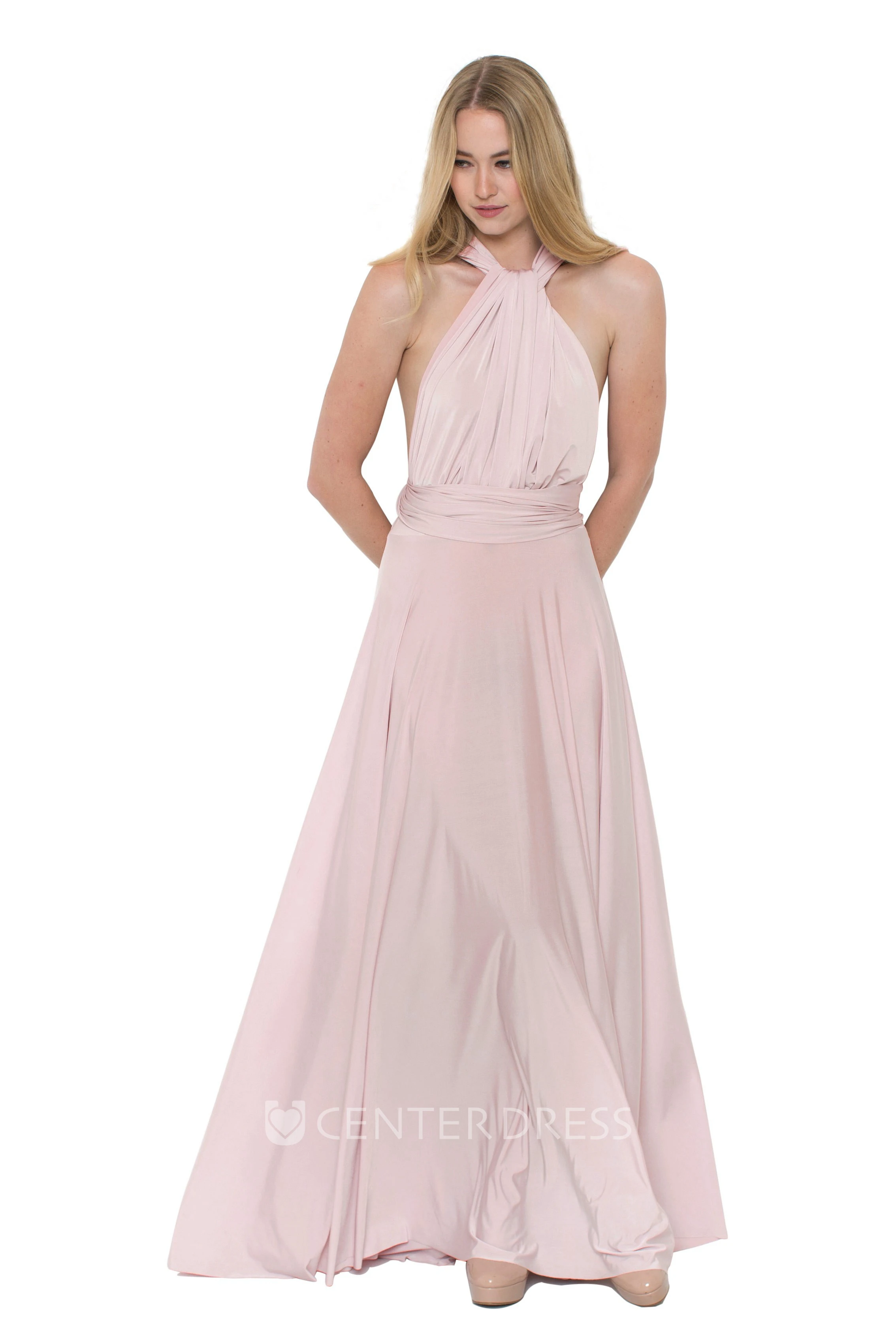 Floor-Length V-Neck Ruched Sleeveless Chiffon Muti-Color Convertible Bridesmaid Dress With Straps